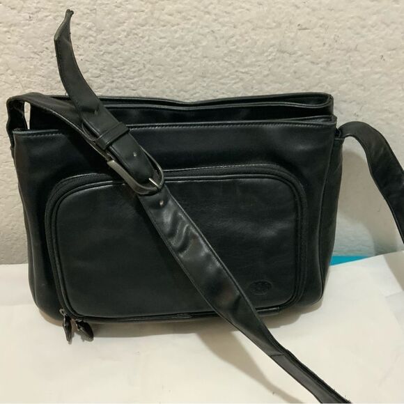 Black SAS Leather Shoulder Bag Made in the USA Multi Pocket - Picture 1 of 12